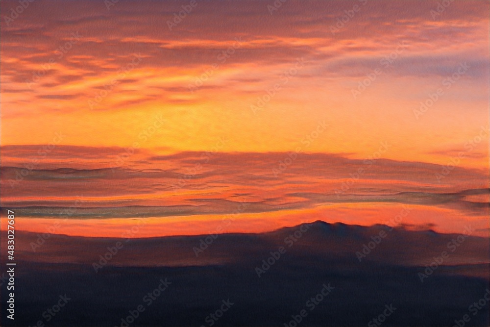 red sunset over the mountains