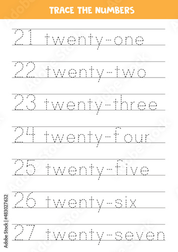 Tracing numbers in words. Worksheet for children.