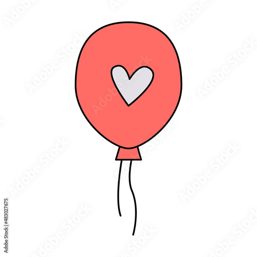 Valentine's Day balloon with love heart doodle vector illustrations colored hand drawn