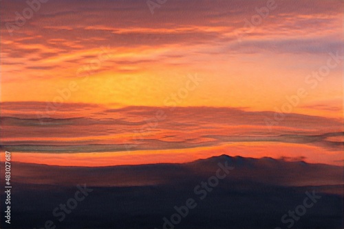 red sunset over the mountains