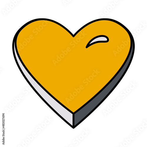 Valentine's Day 3D love heart with shadow doodle vector illustrations colored hand drawn