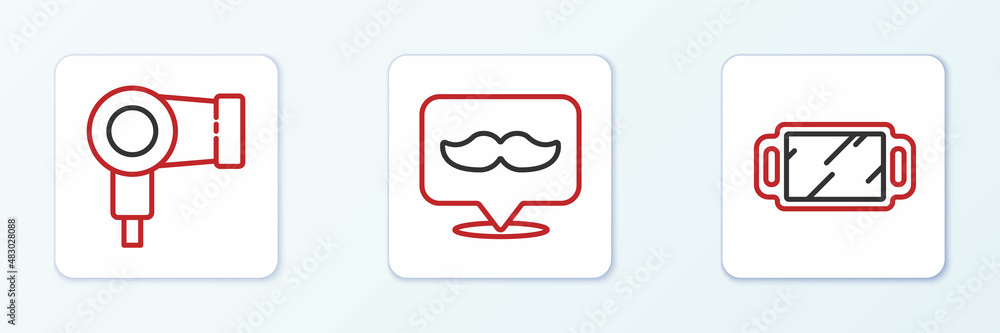 Set line Hand mirror, Hair dryer and Barbershop icon. Vector Set line Hand mirror, Hair dryer and Barbershop icon. Vector