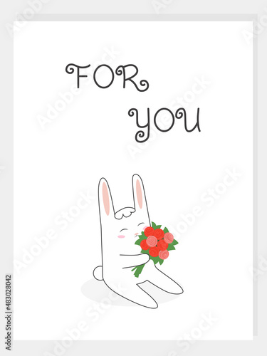Valentine's Day greeting card with wishes and a cute rabbit