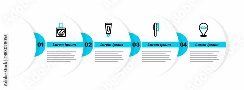Set line Barbershop, Hairbrush, Cream or lotion cosmetic tube and Aftershave icon. Vector