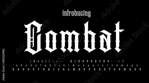 Gothic poster alphabet fonts. Vintage, modern fonts for logo, brand, posters, banners,  etc. Typography typeface uppercase lowercase and number. Vector illustration
