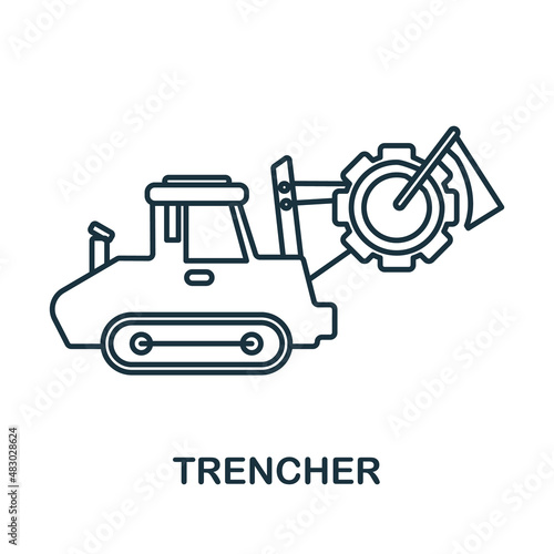 Trencher icon. Line element from machinery collection. Linear Trencher icon sign for web design, infographics and more.