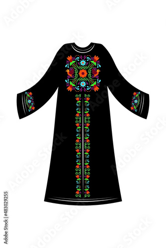 Design of traditional islamic muslim dress for woman, black fashion beautiful abaya from UAE or Saudi Arabia. Luxury icon abaya