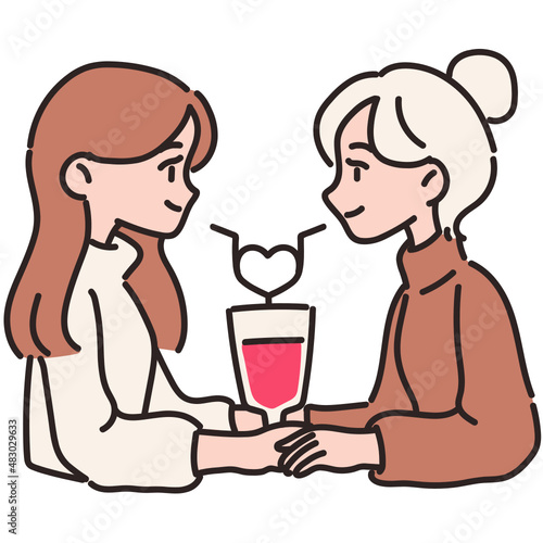 LGBTQ couple vector illustration in line filled design