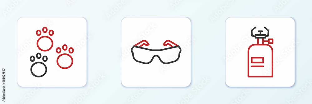 Set line Camping gas stove, Paw print and Glasses icon. Vector
