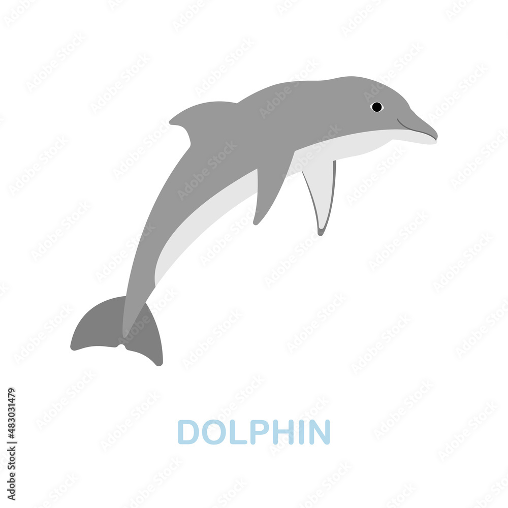 Fototapeta premium Dolphin flat icon. Colored element sign from wild animals collection. Flat Dolphin icon sign for web design, infographics and more.