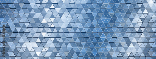Abstract mosaic background of shiny mirrored triangle tiles in blue colors