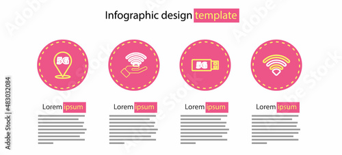 Set line 5G modem, Wi-Fi wireless network, and Location icon. Vector