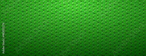 Abstract background of snake, dragon or fish scales in green colors. Squama texture. Roof tiles.