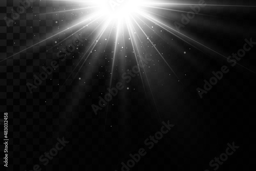 Vector scene illuminated by spotlight ray. Light effect on transparent background