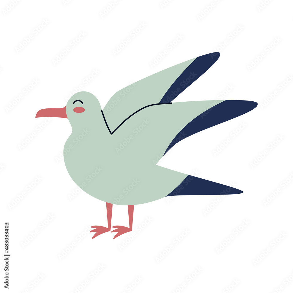 Seagull, wild sea bird, albatross, petrel. Flat vector illustration isolated on white background. Seagull, wild sea bird, albatross, petrel. Flat vector illustration isolated on white background.