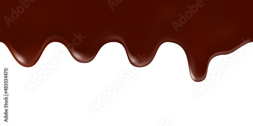 vector illustration of realistic 3d chocolate. seamless dripping melted dark chocolate isolated on white background.brown chocolate texture, cream flow for dessert