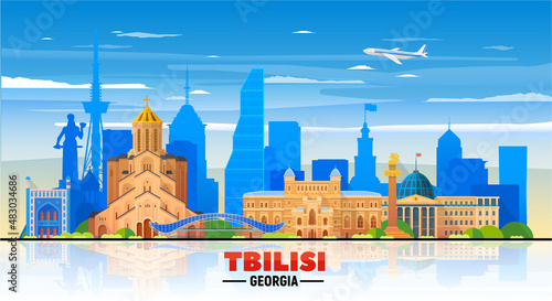 Tbilisi (Georgia) skyline on a white background. Flat vector illustration. Business travel and tourism concept with modern buildings. Image for banner or website. photo