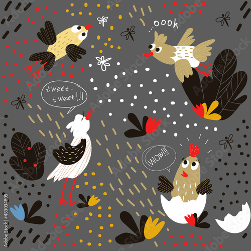 pattern about the life of funny birds