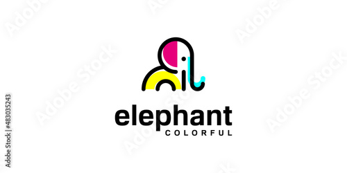 Simple Elephant Animal Wild Mammal Cute Zoo Wildlife Safari Vector Logo Design with Business Card