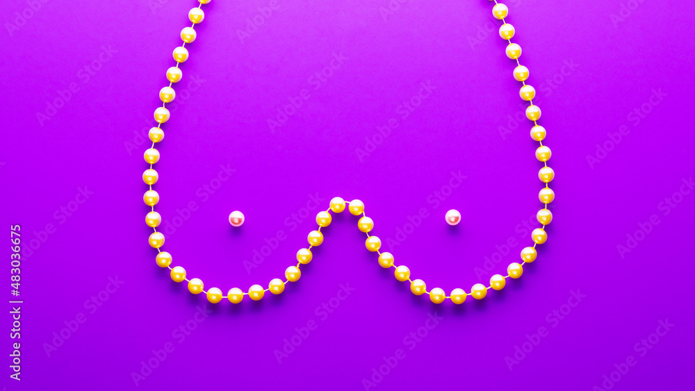 Funny flashing for Mardi Gras beads tradition concept Funny flashing for Mardi Gras beads tradition concept