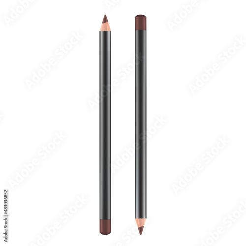 Cosmetic pencil. Eyebrow eyeliner makeup pen vector template. Realistic beauty lipliner template, decorative fashion cosmetics. Eye liner pencil mockup, women lipstick drawing