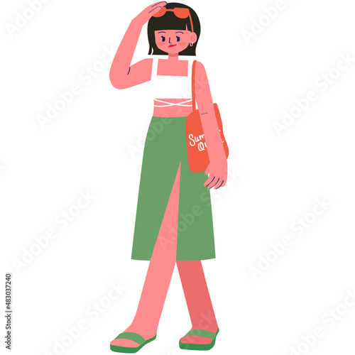 Female with summer outfit vector illustration in flat color design