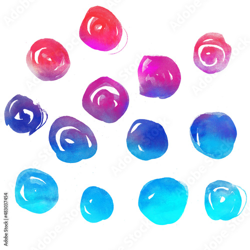 Watercolor hand painted circle shape design elements . Raster art.
