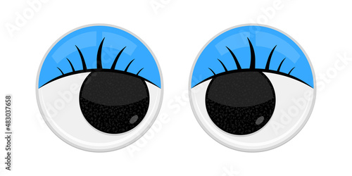 Plastic toy safety wobbly eyes flat style design vector illustration isolated on white background. Funny, googly plastic toy eyeballs for craft dolls and jokes.