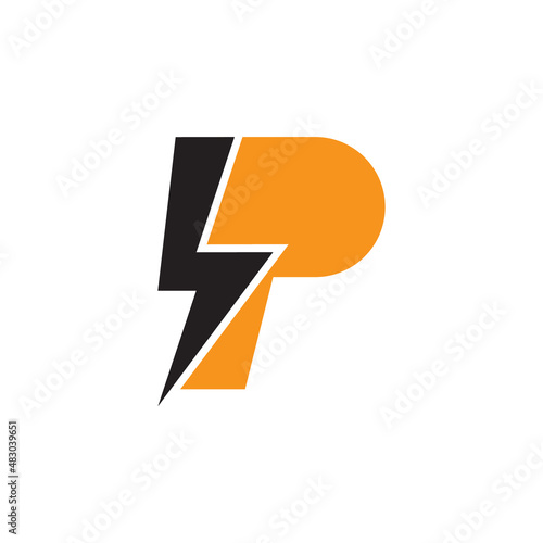 letter P lightning bolt logo design