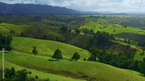 The Rolling Green Hills Of The Atherton Tablelands In Australia - aerial drone shot photo