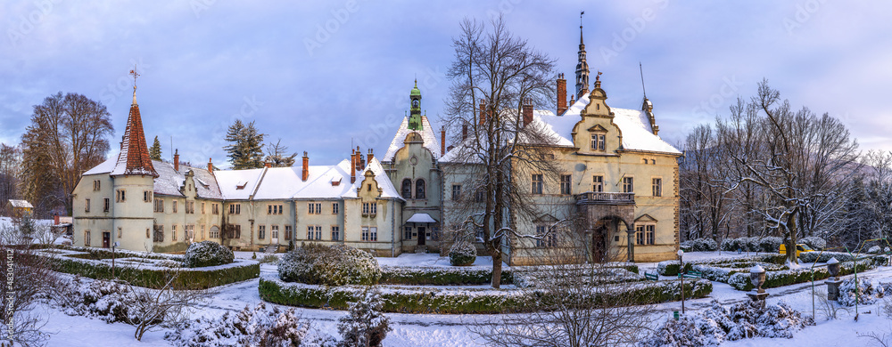 The fabulous romantic-style castle in winter.