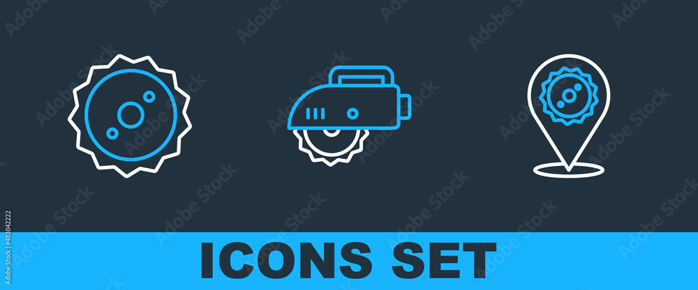 Set line Circular saw blade, and Electric circular icon. Vector Set line Circular saw blade, and Electric circular icon. Vector