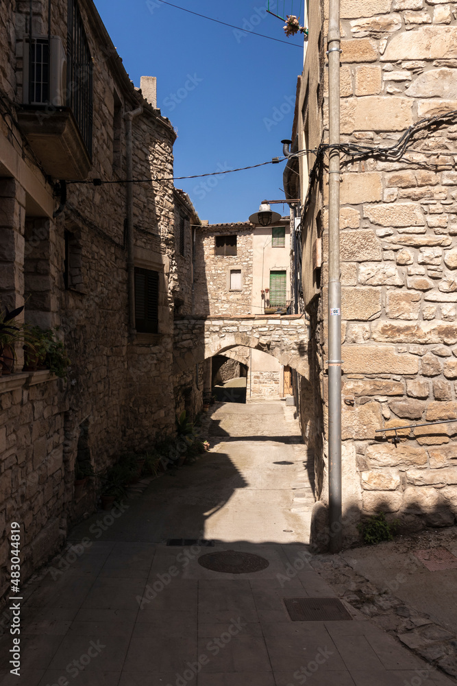 old street in the medieval town of guimera in catalonia