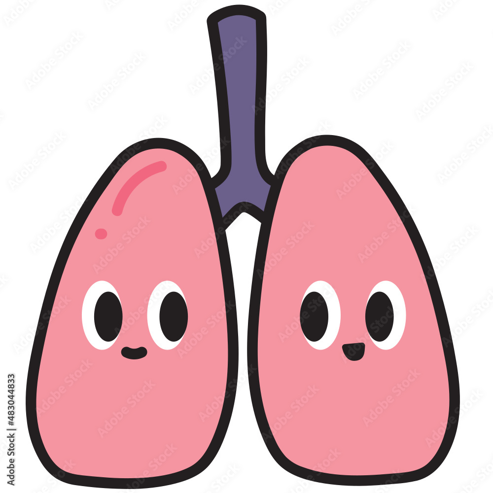 Lungs character vector illustration in line filled design