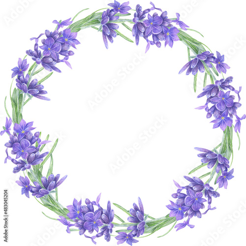 Watercolor lavender wreath. Watercolor lavender flowers. Wedding invitation
