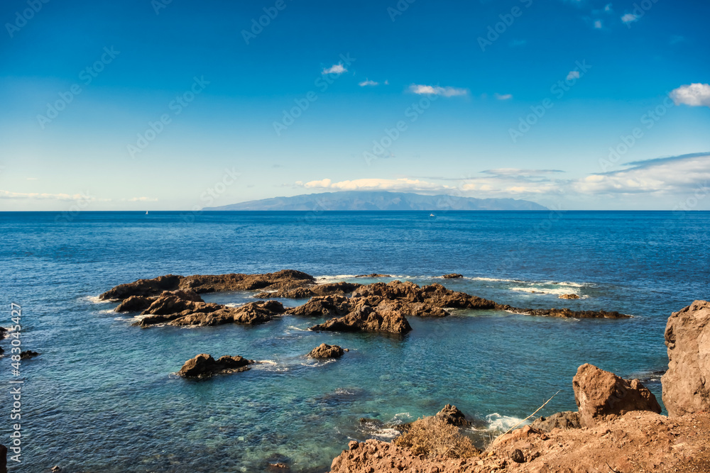 La Gomera Island seen from Los Gigantes hight cliffs on Tenerife