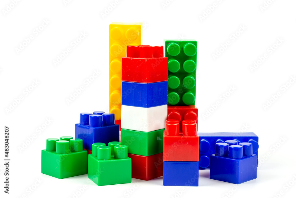 colorful toy building blocks isolated on white background colorful toy building blocks isolated on white background