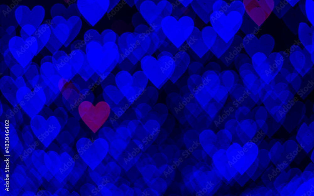 Bokeh background with blue hearts on black background. Love concept. Theme for Valentine's Day Bokeh background with blue hearts on black background. Love concept. Theme for Valentine's Day