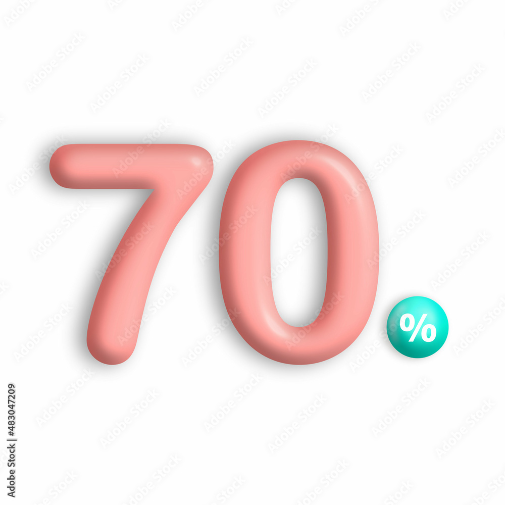 3D design 70% discount pink. number shaped balloons, bubbles 3D design 70% discount pink. number shaped balloons, bubbles