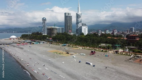 Beachfront with the skyscrapers. Black Sea coast with modern buildings