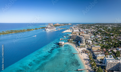 The drone panoramic view of Nassau city and Paradise island, Bahamas.