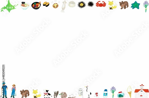 水彩画の北海道アイコンフレーム