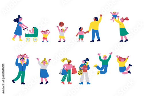 Cartoon family vector set. Parenting