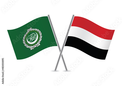 Arab League and Yemen flags. Arab League and Yemeni flags isolated on white background. Vector illustration.