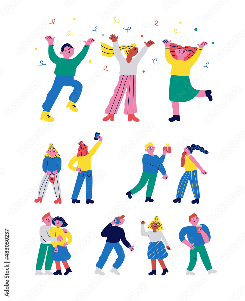 Happy people, friendship. Cartoon People characters vector set.