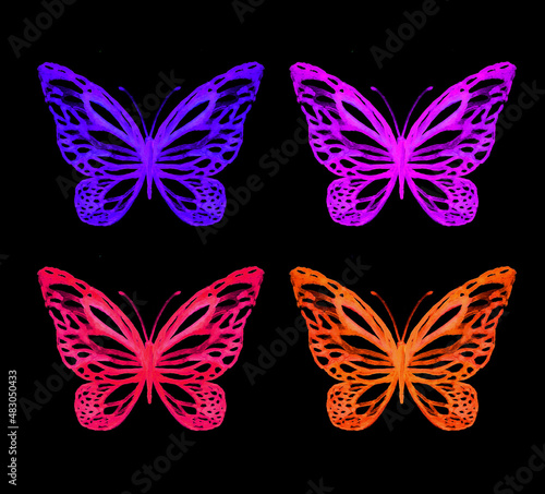 Amazing colorful background with butterflies painted with watercolors