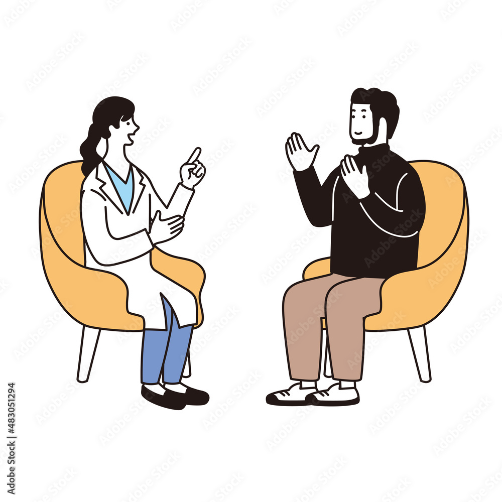 カウンセリングをうける男性のシンプルなイラスト Stock Vector Adobe Stock