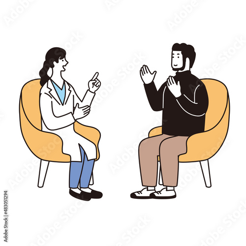 カウンセリングをうける男性のシンプルなイラスト