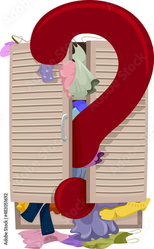 Question Mark Closet Cluttered Illustration