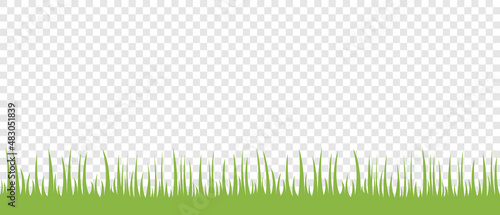 Grass green hand drawn flat cartoon vector isolated on transparent background. Seamless border for creating spring-summer garden-themed cards.